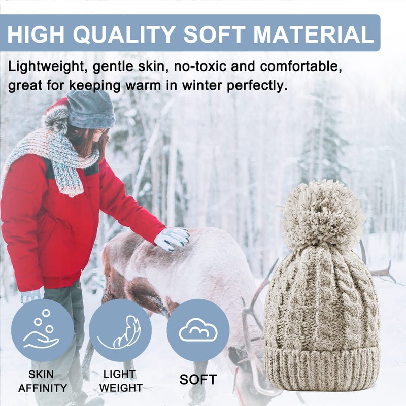 Whiteleopard Women's Winter Beanie Warm Fleece Lining - Thick Slouchy Cable Knit Skull Hat Ski Cap (Cream) - Image 3
